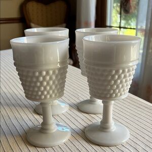 Vintage Milk Glass Hobnail Goblets Set of 4.